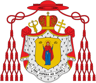 Герб Йосифа Сліпого з короною та церковним символом.