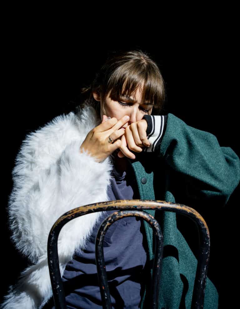 Allison Sonson in the one woman show Franklin the Turtle, at the Tank, New York. Photographed by Rainer DeLalio