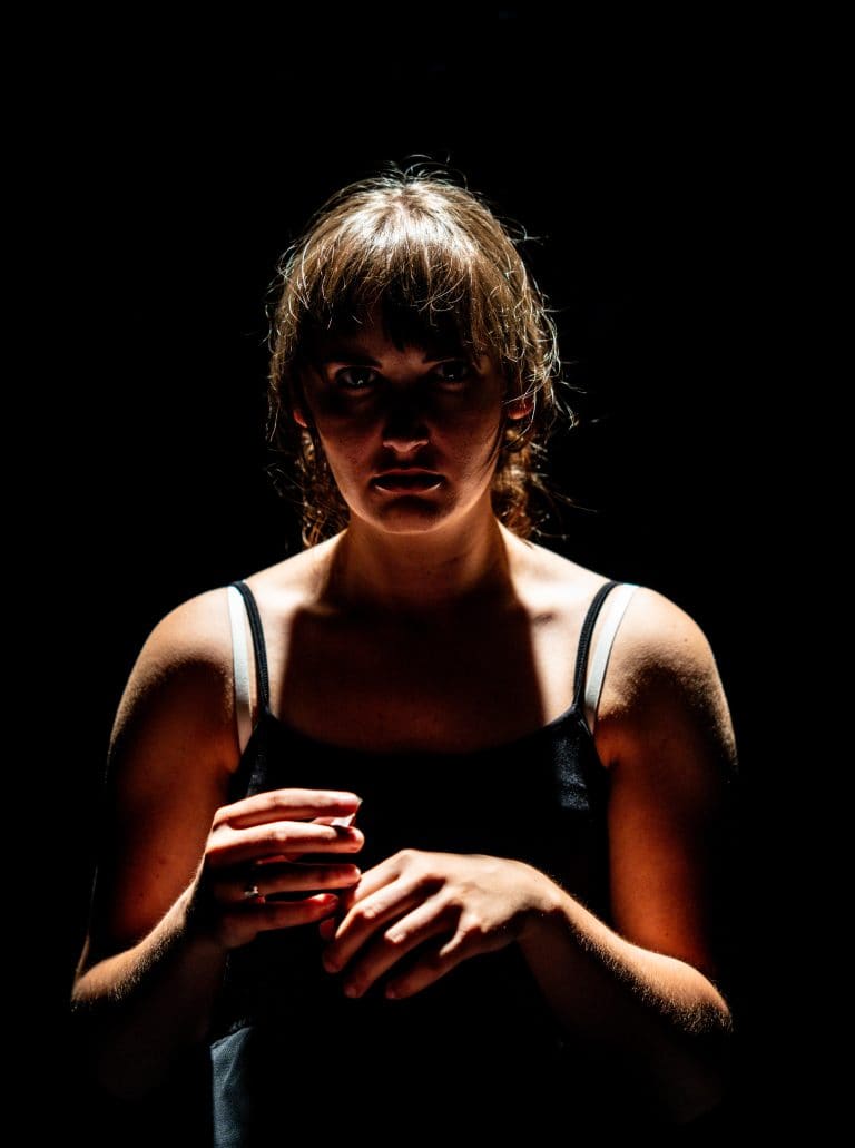 Allison Sonson in the one woman show Franklin the Turtle, at the Tank, New York. Photographed by Rainer DeLalio