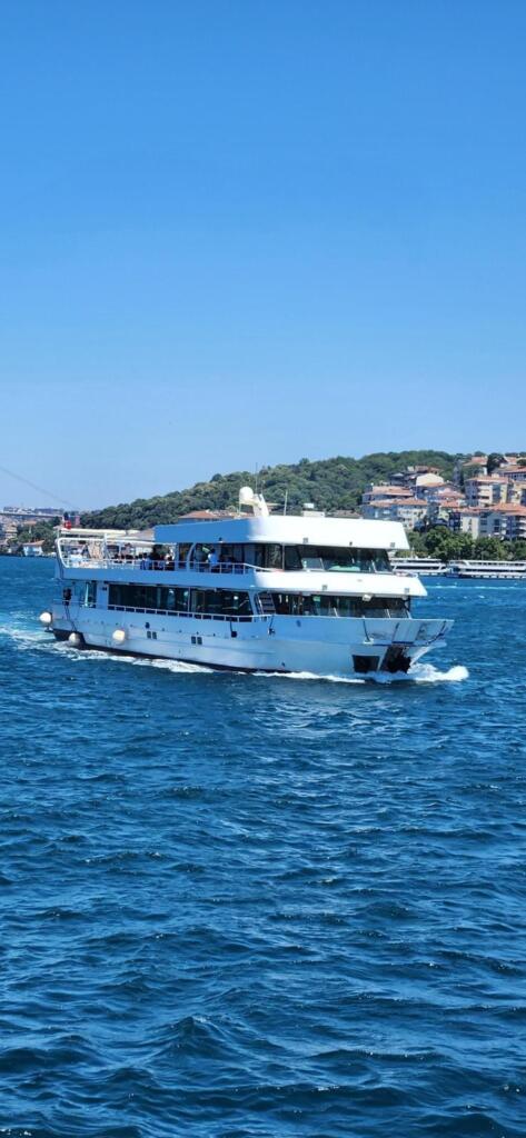 Aerial view of the P171 mega yacht cruising the Bosphorus in Istanbul