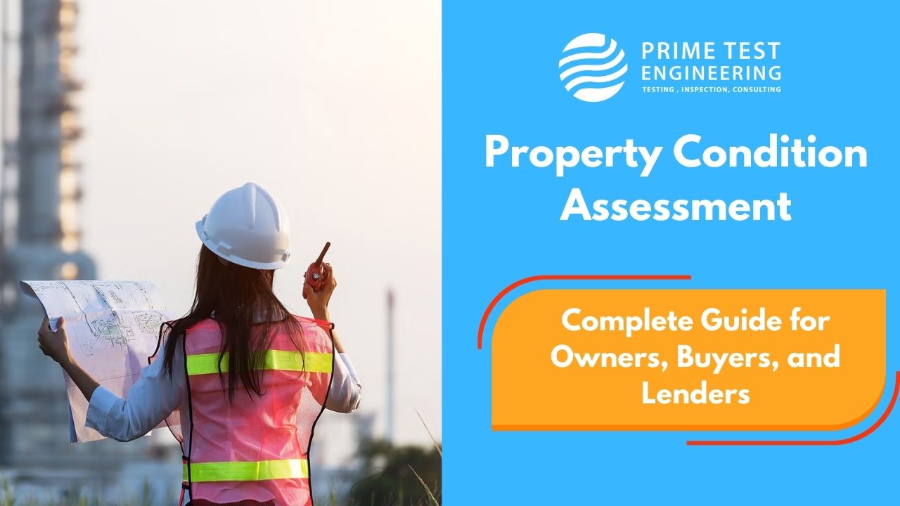 Engineer inspecting building exterior during Property Condition Assessment