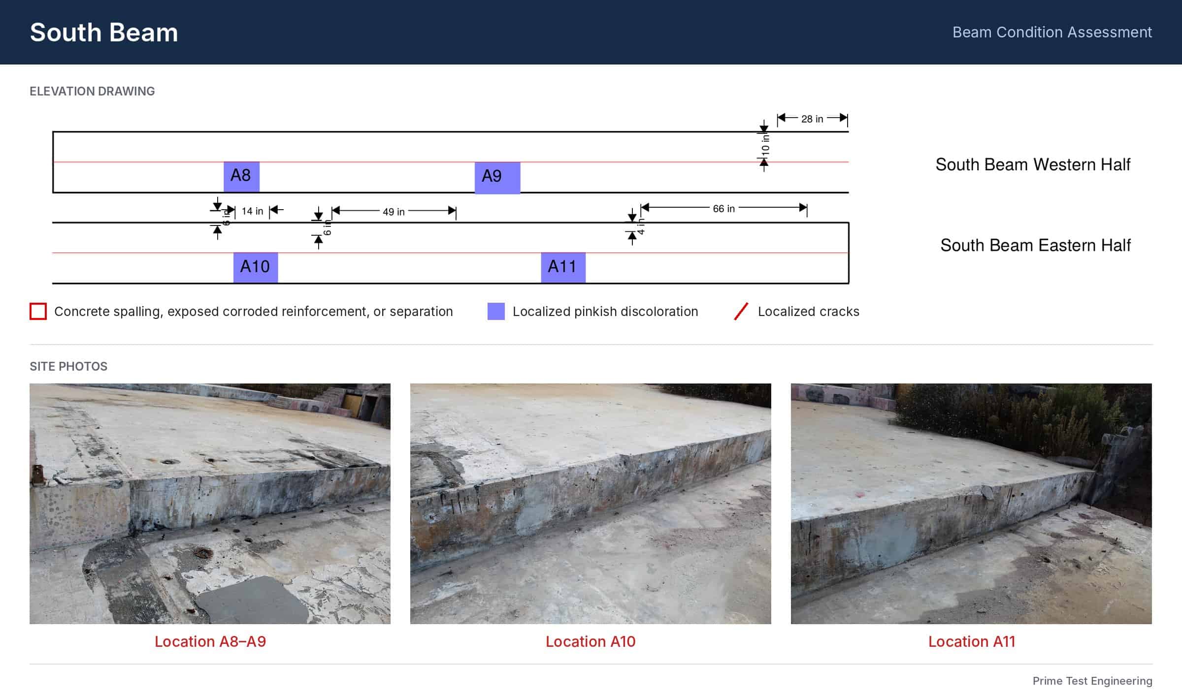Beam condition assessment drawing documenting concrete conditions