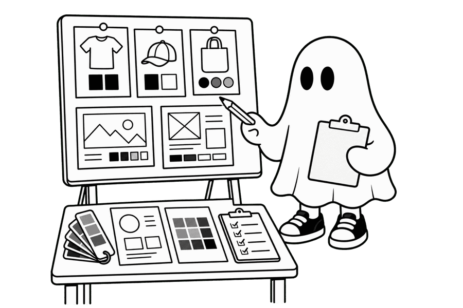 Ghostboy organising reference sheets, colour swatches and a detailed design brief