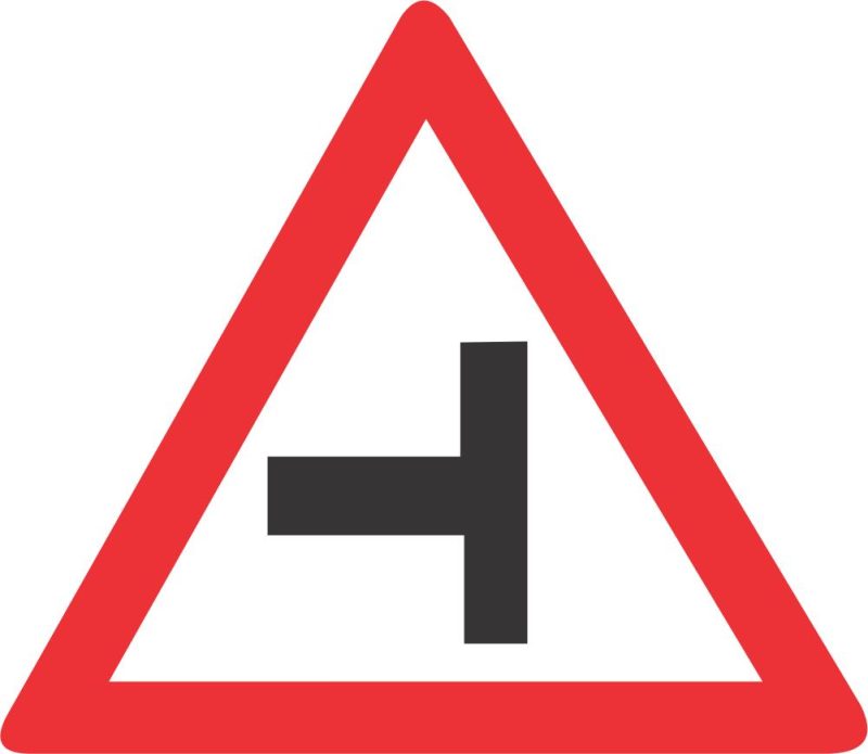 SIDE-ROAD JUNCTION (LEFT) ROAD SIGN (W107)