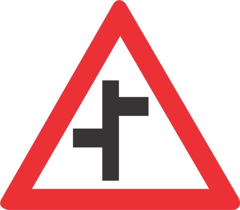 STAGGERED JUNCTIONS (L-R) ROAD SIGN (W110)