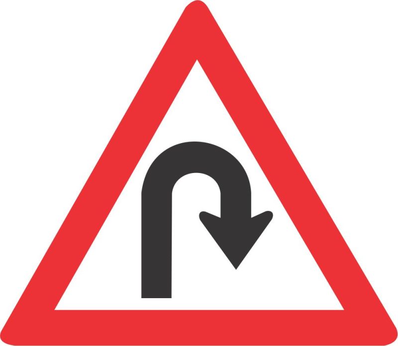 HAIRPIN BEND (RIGHT) ROAD SIGN (W206)
