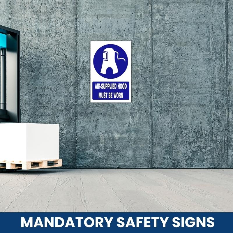 Air-supplied hood must be worn safety sign (MV011A)