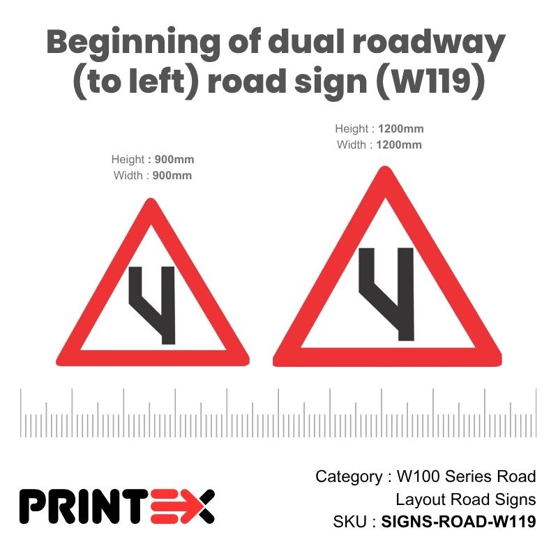 Beginning Of Dual Roadway (To Left) Road Sign (W119)