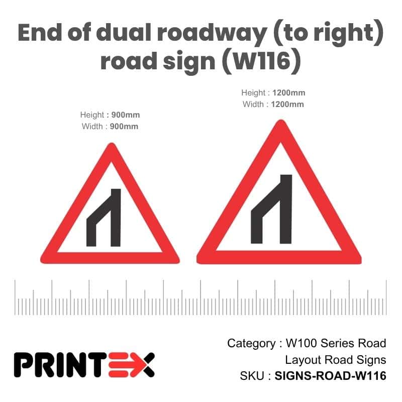 End Of Dual Roadway (To Right) Road Sign (W116)