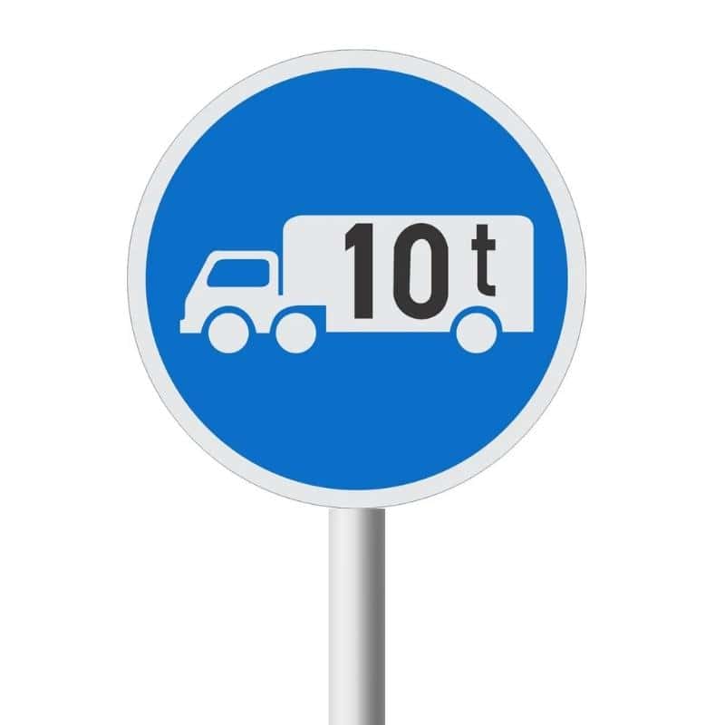 Goods Vehicles over indicated GVM Only road sign (R124)