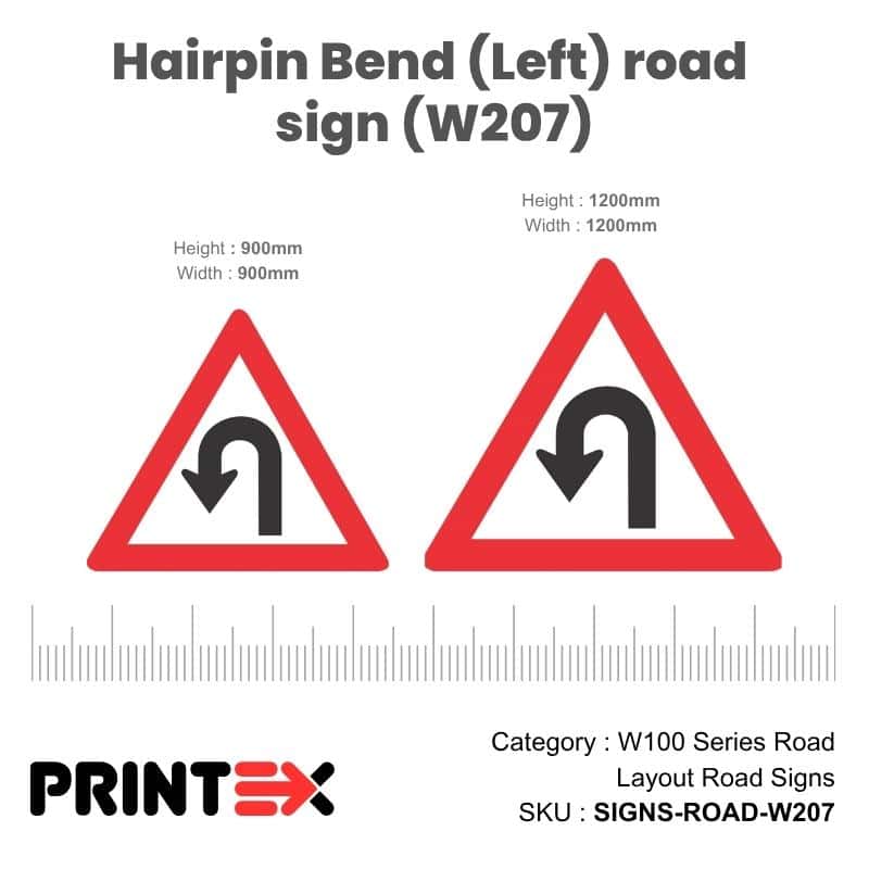 Hairpin Bend (Left) Road Sign (W207)