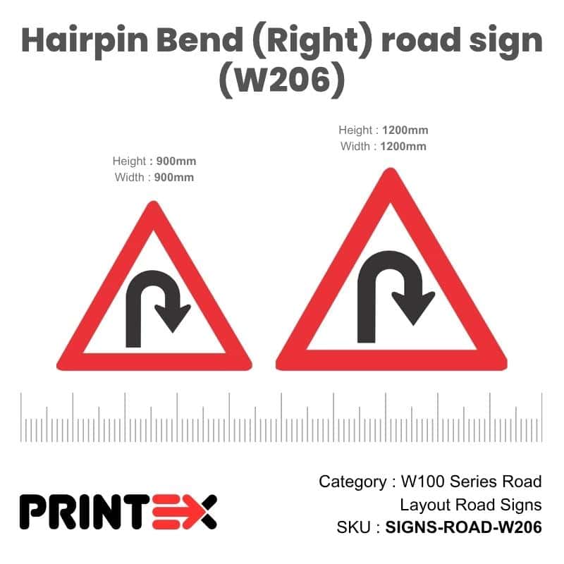 Hairpin Bend (Right) Road Sign (W206)