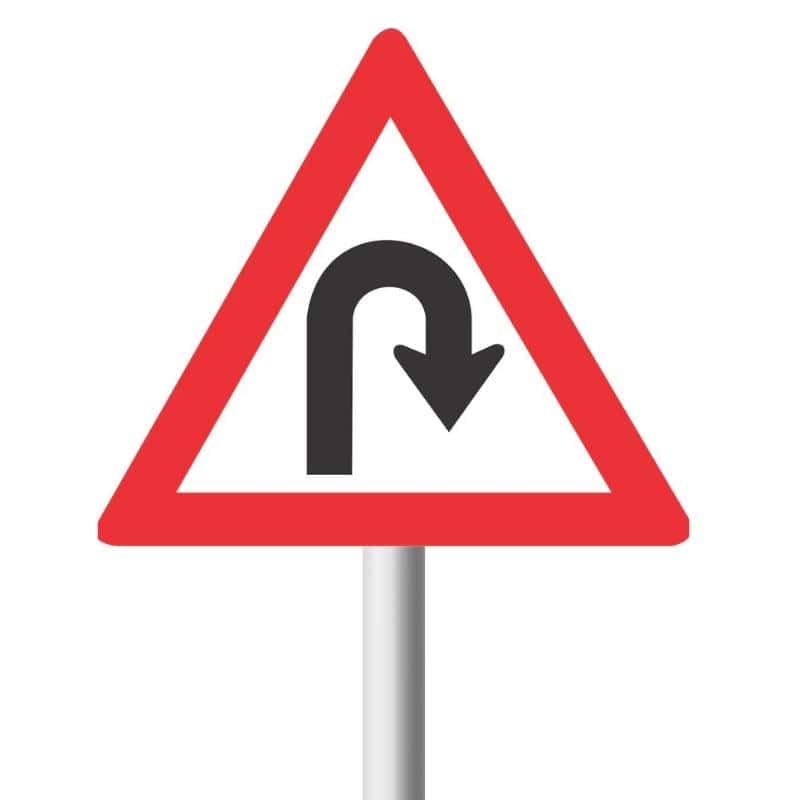 Hairpin Bend (Right) Road Sign (W206)