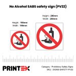 No Alcohol SABS safety sign (PV22)