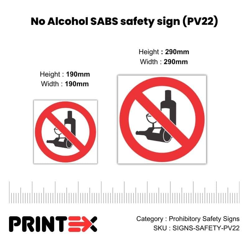 No Alcohol SABS safety sign (PV22)