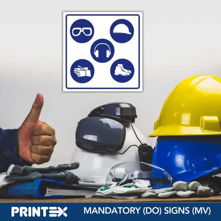 PPE - GOGGLES, HARD HAT, EAR PROTECTION, GLOVES AND SAFETY SHOES SAFETY SIGN (M084)