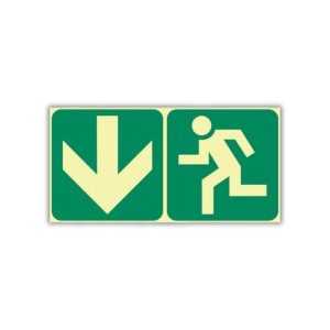 Arrow Down + Running Man Photoluminescent Sign