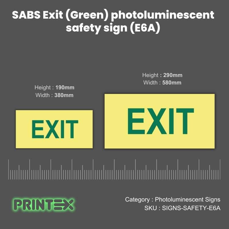 SABS Exit (Green) photoluminescent safety sign (E6A)