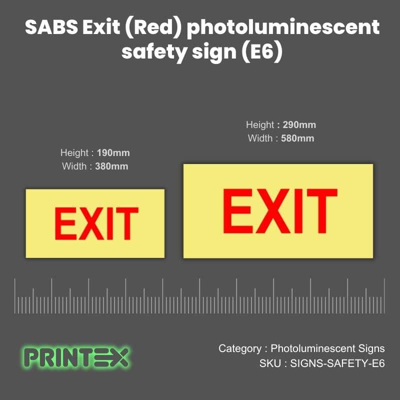 SABS Exit (Red) photoluminescent safety sign (E6)