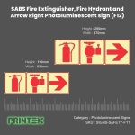 SABS Fire Extinguisher, Fire Hydrant and Arrow Right Photoluminescent sign (F12)