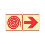 SABS Fire Hose Reel and Red Arrow Right photoluminescent (glow in the dark) safety sign (F20)