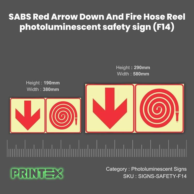 Arrow Down + Hose Reel Photoluminescent Sign