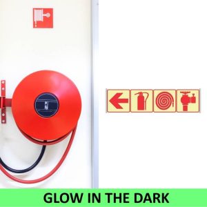 SABS Red Arrow Left, Fire Extinguisher, Fire Hose Reel And Fire Hydrant Photoluminescent (glow in the dark) safety sign (F2)