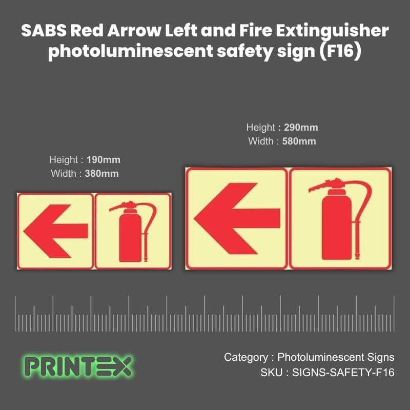 SABS Arrow Left + Fire Extinguisher Photoluminescent Sign (F16)