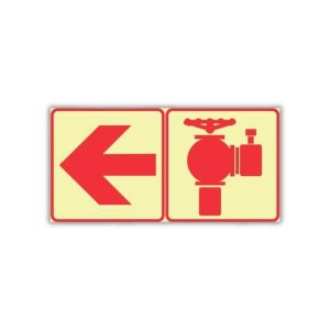 SABS Red Arrow Left and Fire Hydrant Photoluminescent (glow in the dark) safety sign (F18)