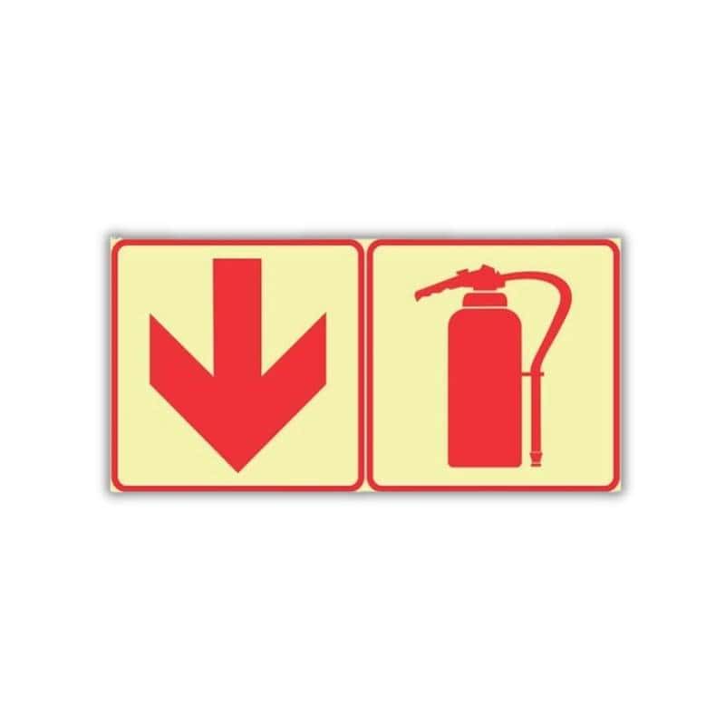 Arrow Down With Fire Extinguisher Photoluminescent Sign