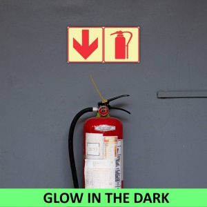 Arrow Down With Fire Extinguisher Photoluminescent Sign