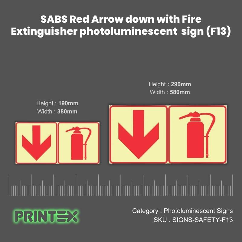Arrow Down With Fire Extinguisher Photoluminescent Sign