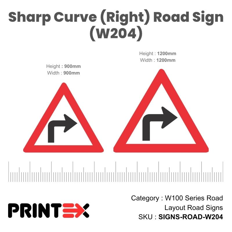 Sharp Curve (Right) Road Sign (W204)