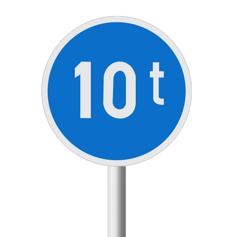 Vehicles Exceeding Mass Only road sign (R102)