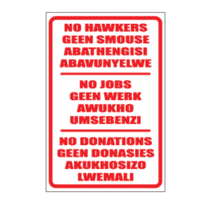 No Jobs Hawkers Multilingual Sign