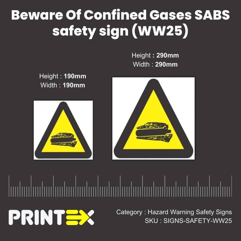 Beware Of Confined Gases SABS safety sign (WW25)