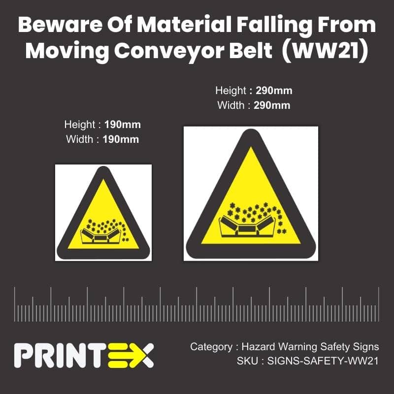 Beware Of Material Falling From Moving Conveyor Belt safety signs (WW21)