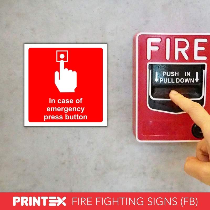 IN CASE OF EMERGENCY PRESS BUTTON SAFETY SIGN (INC01)