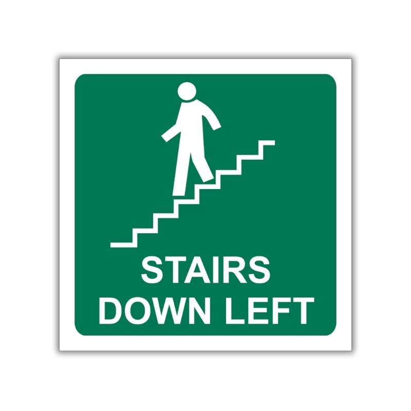 Stairs Going Down (Left) With Words Safety Sign (GA17A)