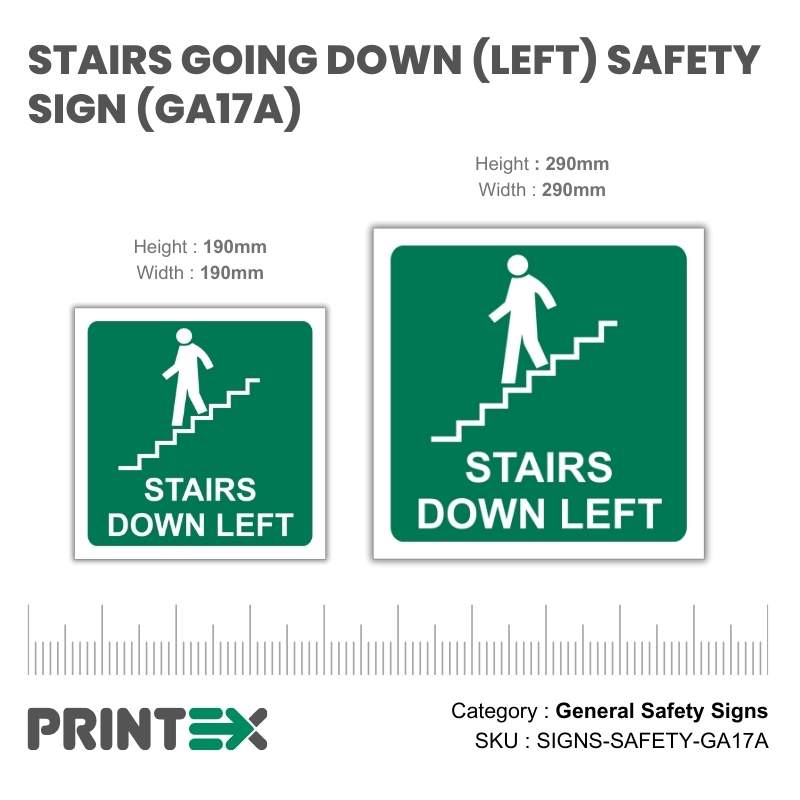Stairs Going Down (Left) With Words Safety Sign (GA17A)