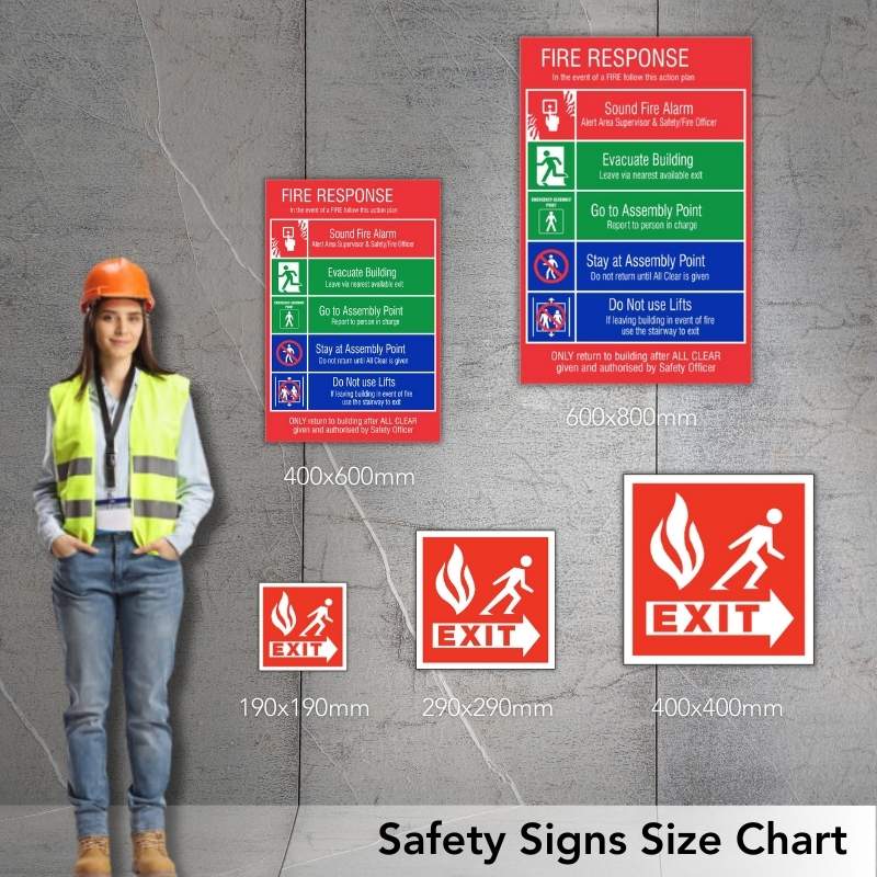 Fire fighting Safety Signs size chart