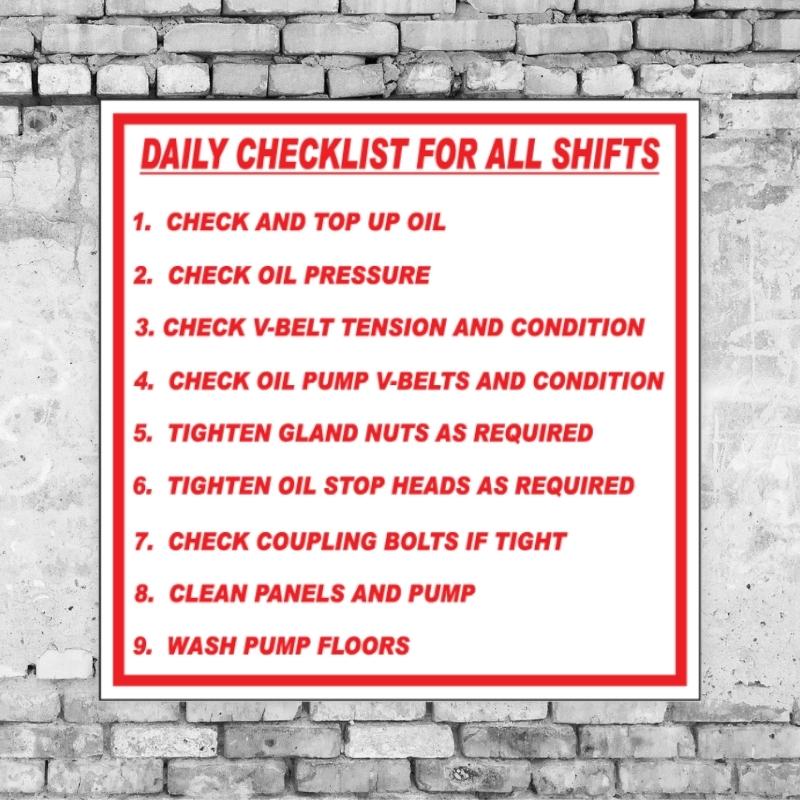 Daily Checklists For Shifts Sign