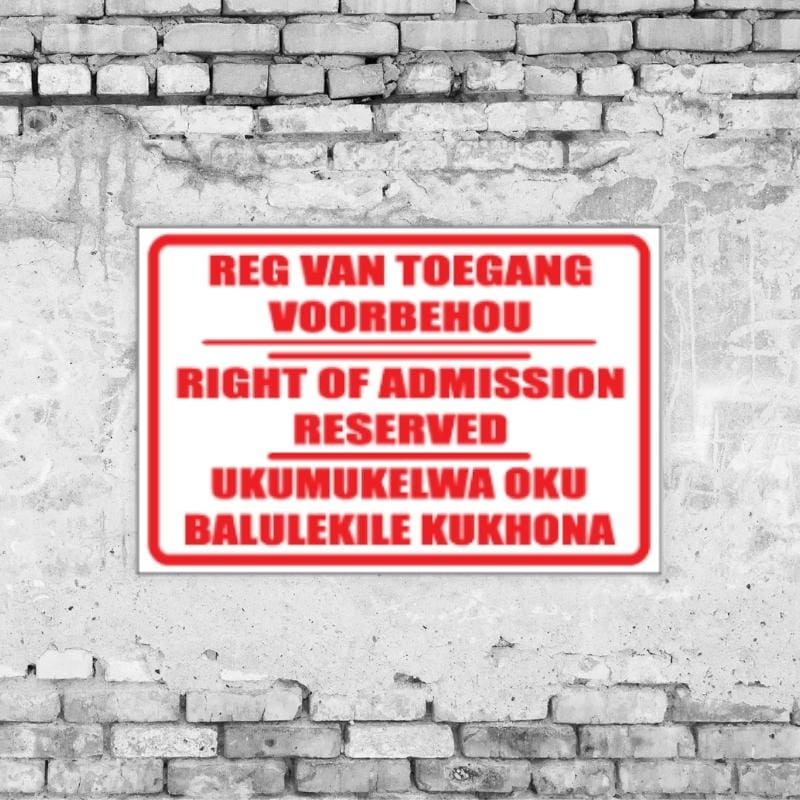 Right Of Admission Multilingual Sign