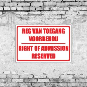 Standard Right Of Admission Sign