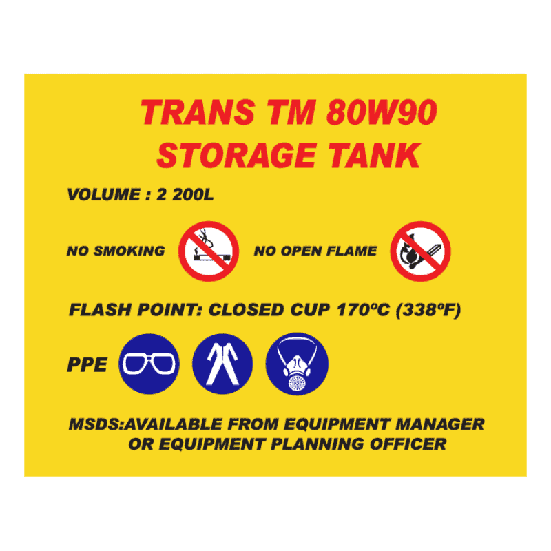 Trans TM 80W90 Storage Tank Sign