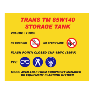 Trans TM 85W140 Storage Tank Sign