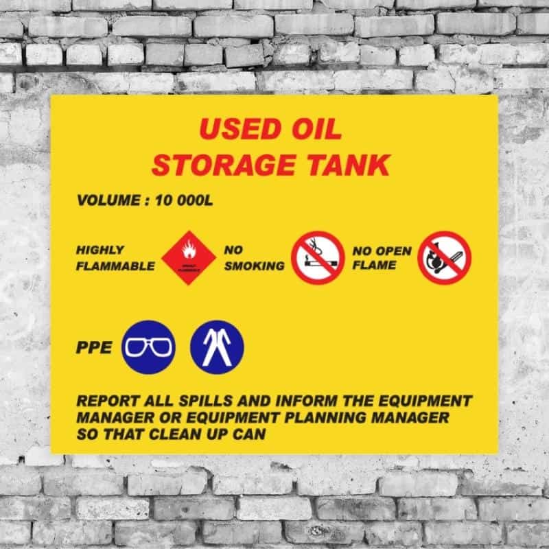 Used Oil Storage Tank Sign