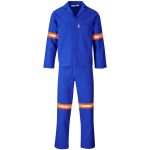 ROYAL BLUE Safety Polycotton Boiler Suit - Reflective Arms Legs & Back - Orange Tape