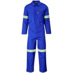 ROYAL BLUE Safety Polycotton Boiler Suit - Reflective Arms Legs & Back - Orange Tape