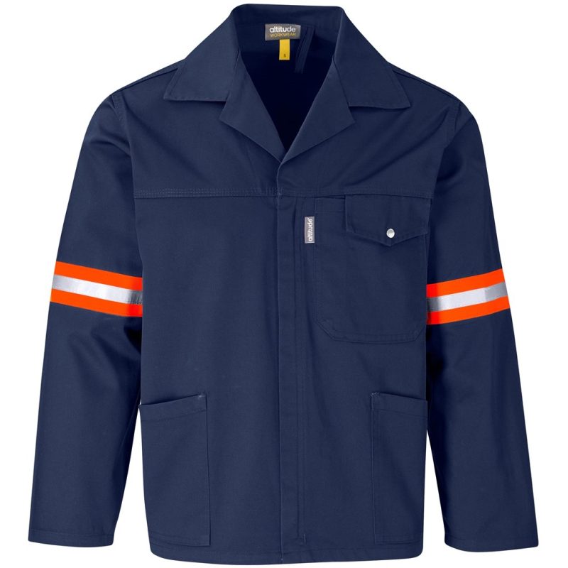 NAVY Site Premium Polycotton Jacket - Reflective Arms & Back - Orange Tape